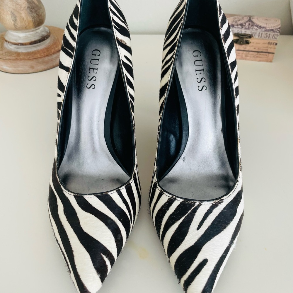 Guess Black and White Zebra Print 4” Heels - 6.5